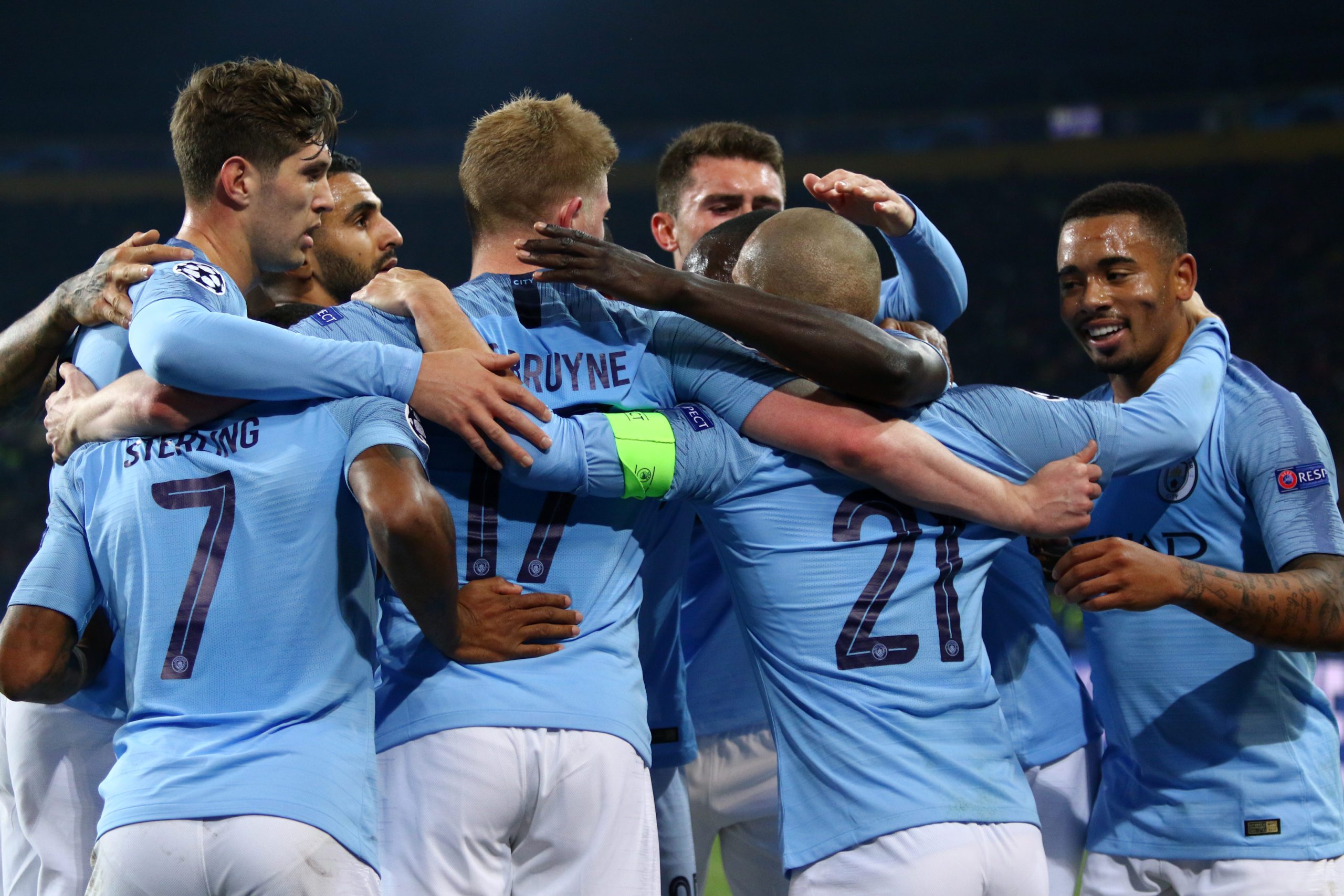 Kharkiv,,Ukraine,-,October,23,,2018:,Manchester,City,Players,Celebrate